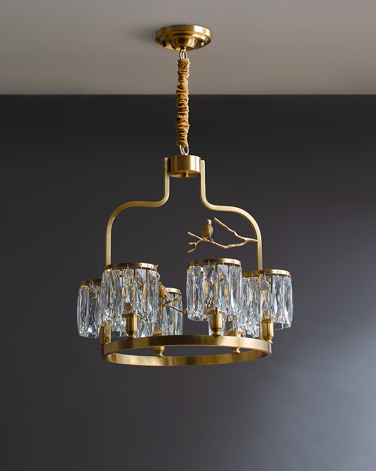 Crystal Hanging Light Fixture with Brass Frame 22 Inch for Dining Room Living Room Foyer Indoor Ceiling Lighting Classic Elegant Design | Thomler