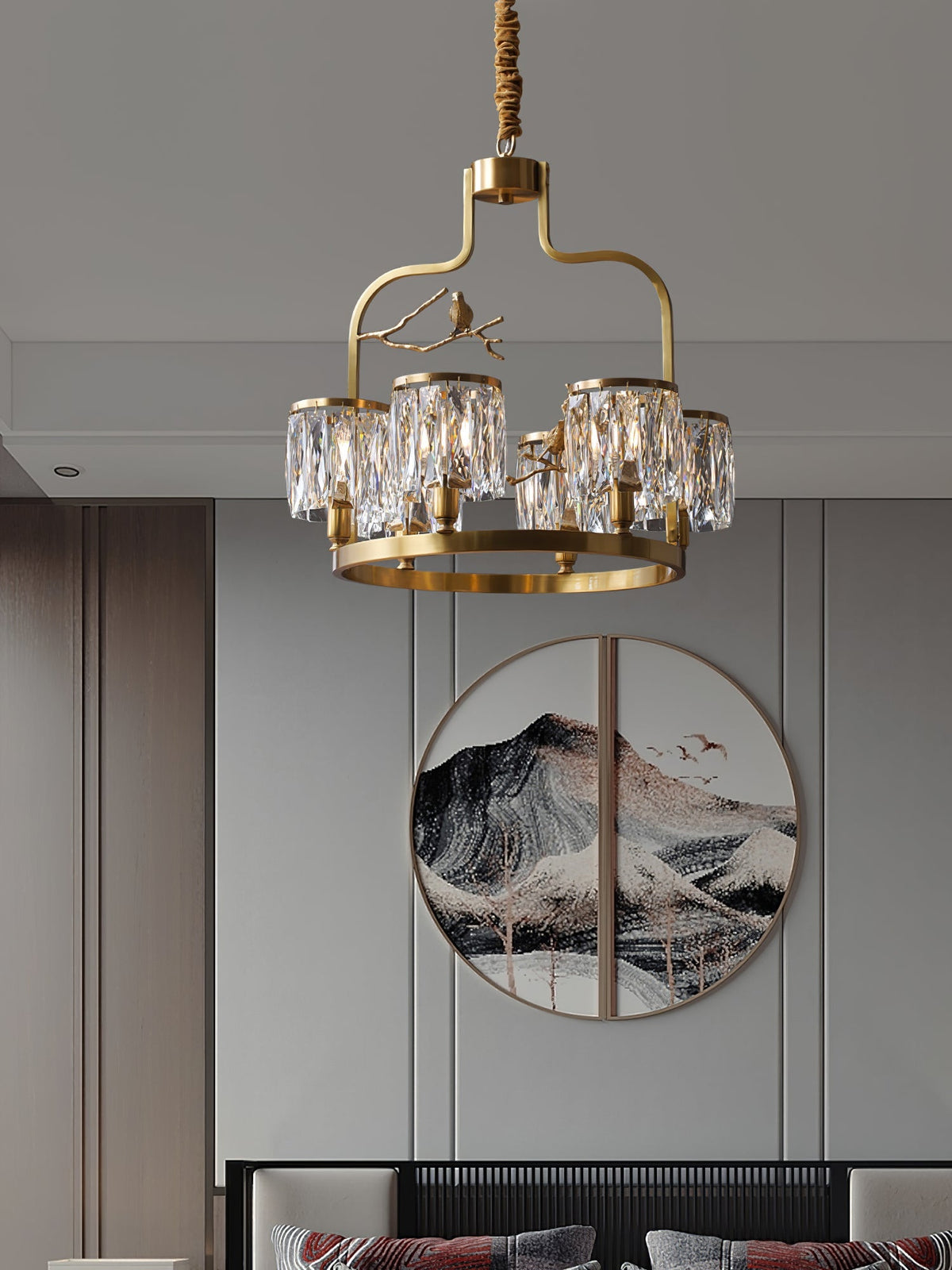 Crystal Hanging Light Fixture with Brass Frame 22 Inch for Dining Room Living Room Foyer Indoor Ceiling Lighting Classic Elegant Design | Thomler