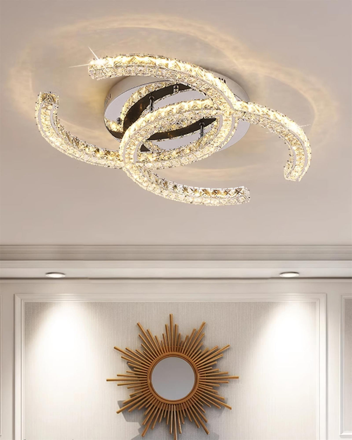 Flush Mount LED Ceiling Light 11 Inch Chrome Crystal Fixture Warm White for Bedroom Bathroom Living Room Hallway Entryway Small Space Modern | Thomler