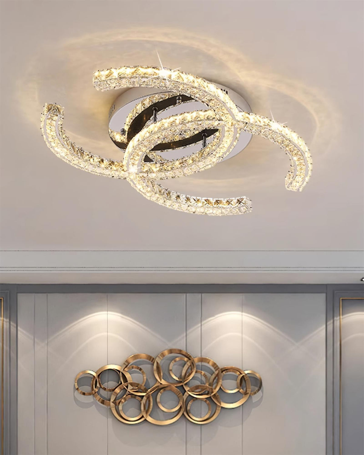 Flush Mount LED Ceiling Light 11 Inch Chrome Crystal Fixture Warm White for Bedroom Bathroom Living Room Hallway Entryway Small Space Modern | Thomler