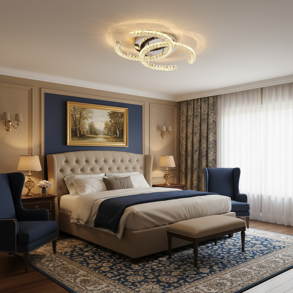 Flush Mount LED Ceiling Light 11 Inch Chrome Crystal Fixture Warm White for Bedroom Bathroom Living Room Hallway Entryway Small Space Modern | Thomler