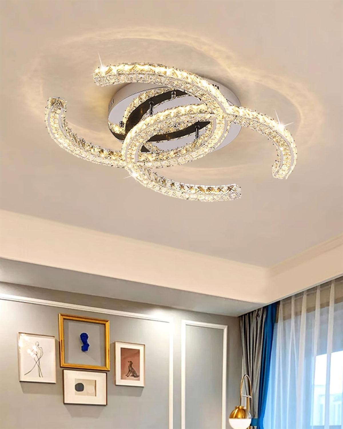 Flush Mount LED Ceiling Light 11 Inch Chrome Crystal Fixture Warm White for Bedroom Bathroom Living Room Hallway Entryway Small Space Modern | Thomler