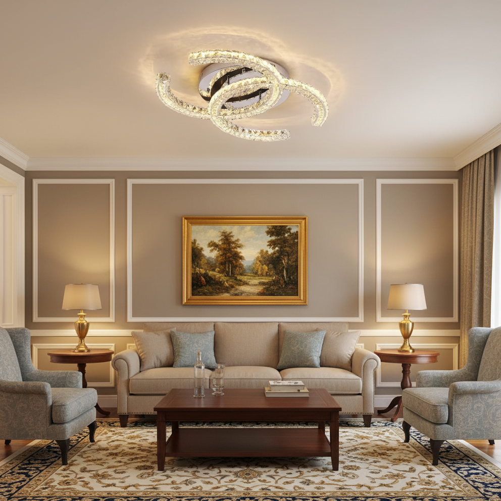 Flush Mount LED Ceiling Light 11 Inch Chrome Crystal Fixture Warm White for Bedroom Bathroom Living Room Hallway Entryway Small Space Modern | Thomler