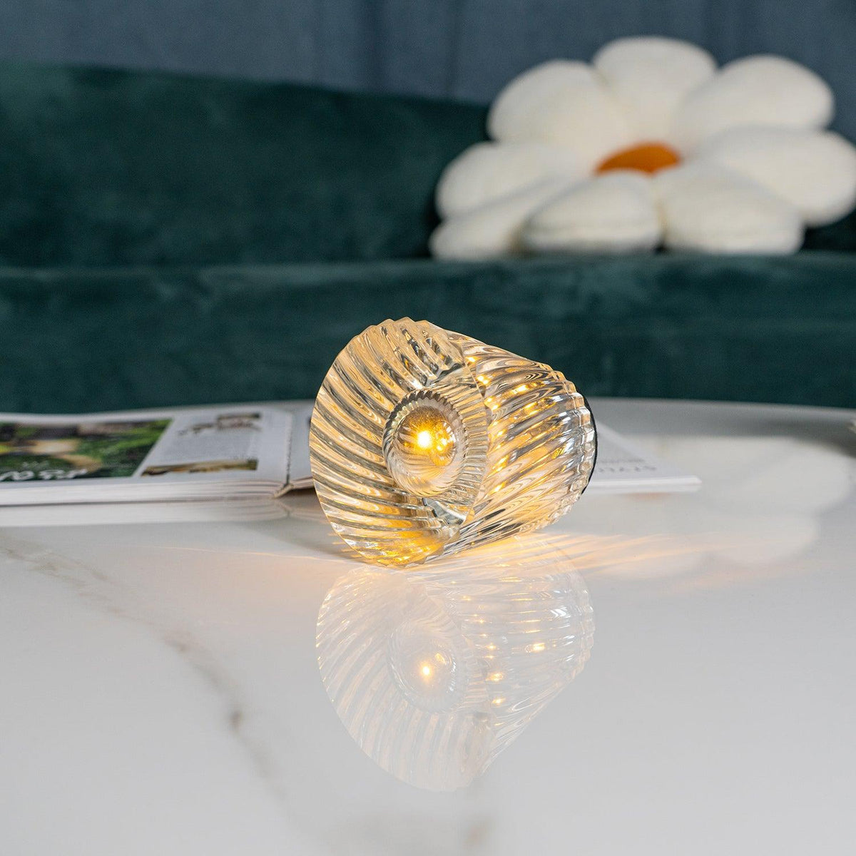 Rechargeable LED Accent Lamp with Crystal Reflective Glass – Compact Nightstand Light for Bedroom, Office Desk, Cozy Reading Nook | Thomler