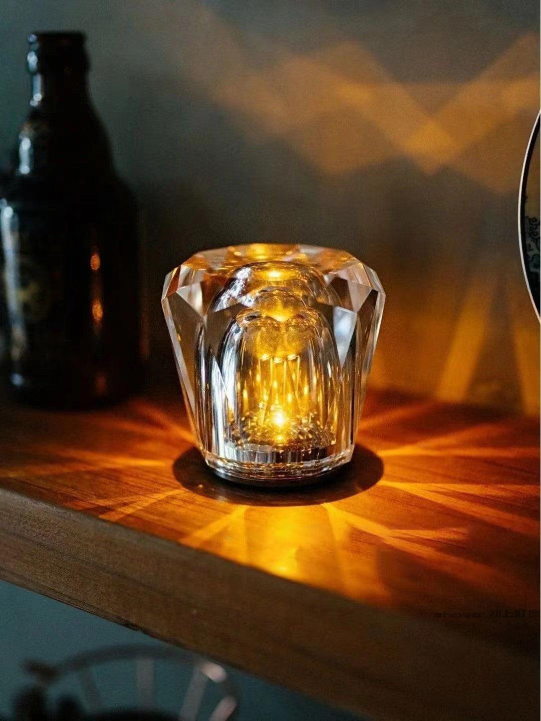 Rechargeable LED Accent Lamp with Crystal Reflective Glass – Compact Nightstand Light for Bedroom, Office Desk, Cozy Reading Nook | Thomler