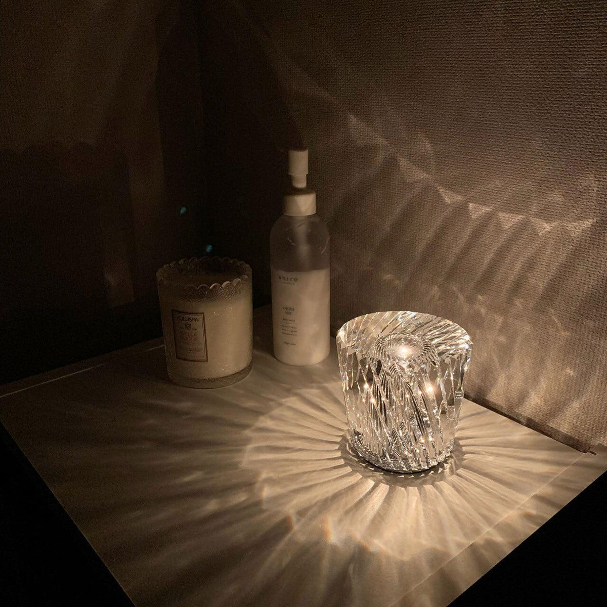 Rechargeable LED Accent Lamp with Crystal Reflective Glass – Compact Nightstand Light for Bedroom, Office Desk, Cozy Reading Nook | Thomler