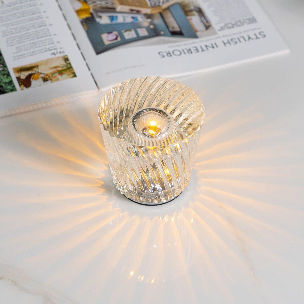 Rechargeable LED Accent Lamp with Crystal Reflective Glass – Compact Nightstand Light for Bedroom, Office Desk, Cozy Reading Nook | Thomler