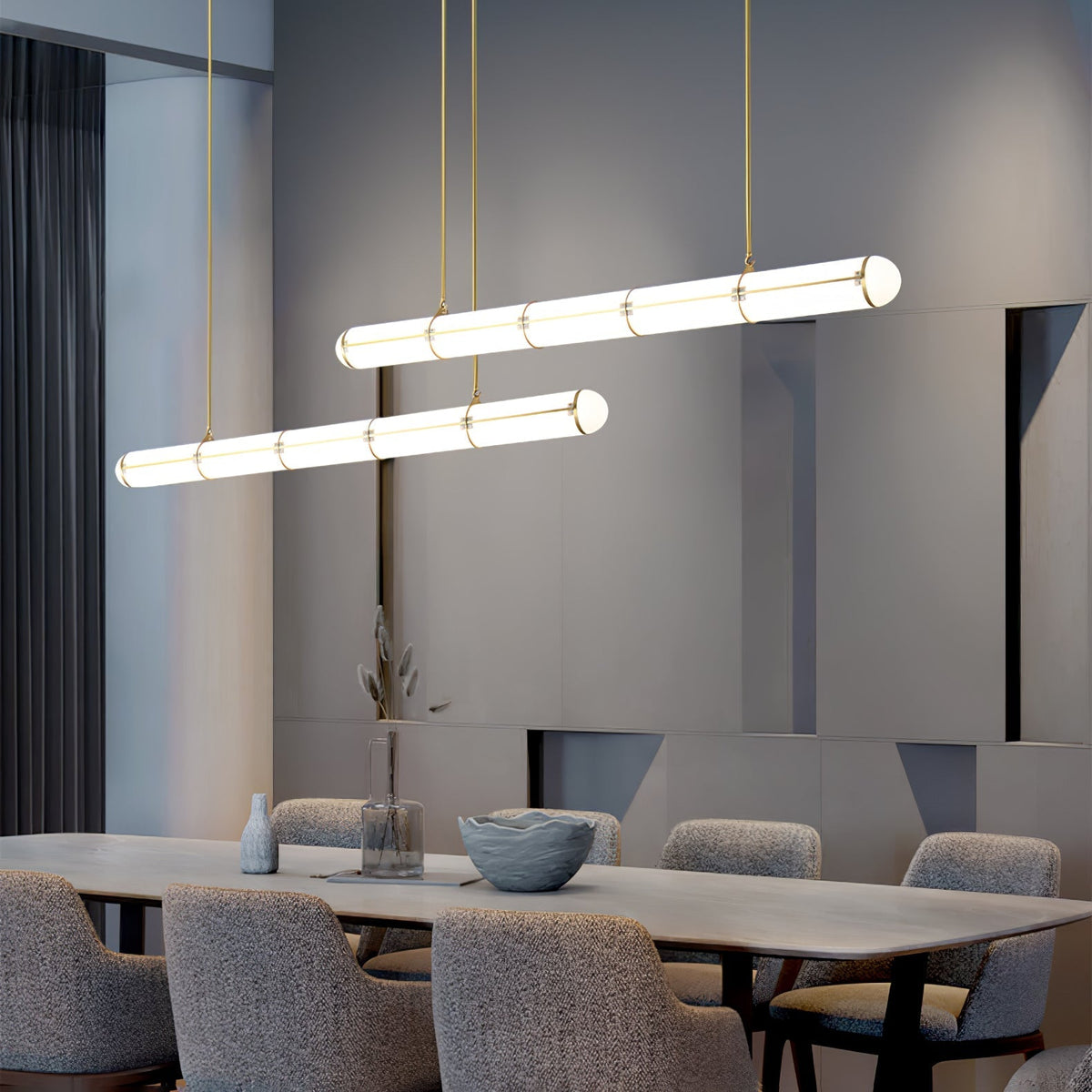 Lámpara LED lineal ajustable de 59 pulgadas, metal y acrílico, tres temperaturas de color para comedor, cocina, sala de estar, interior moderno L | Thomler