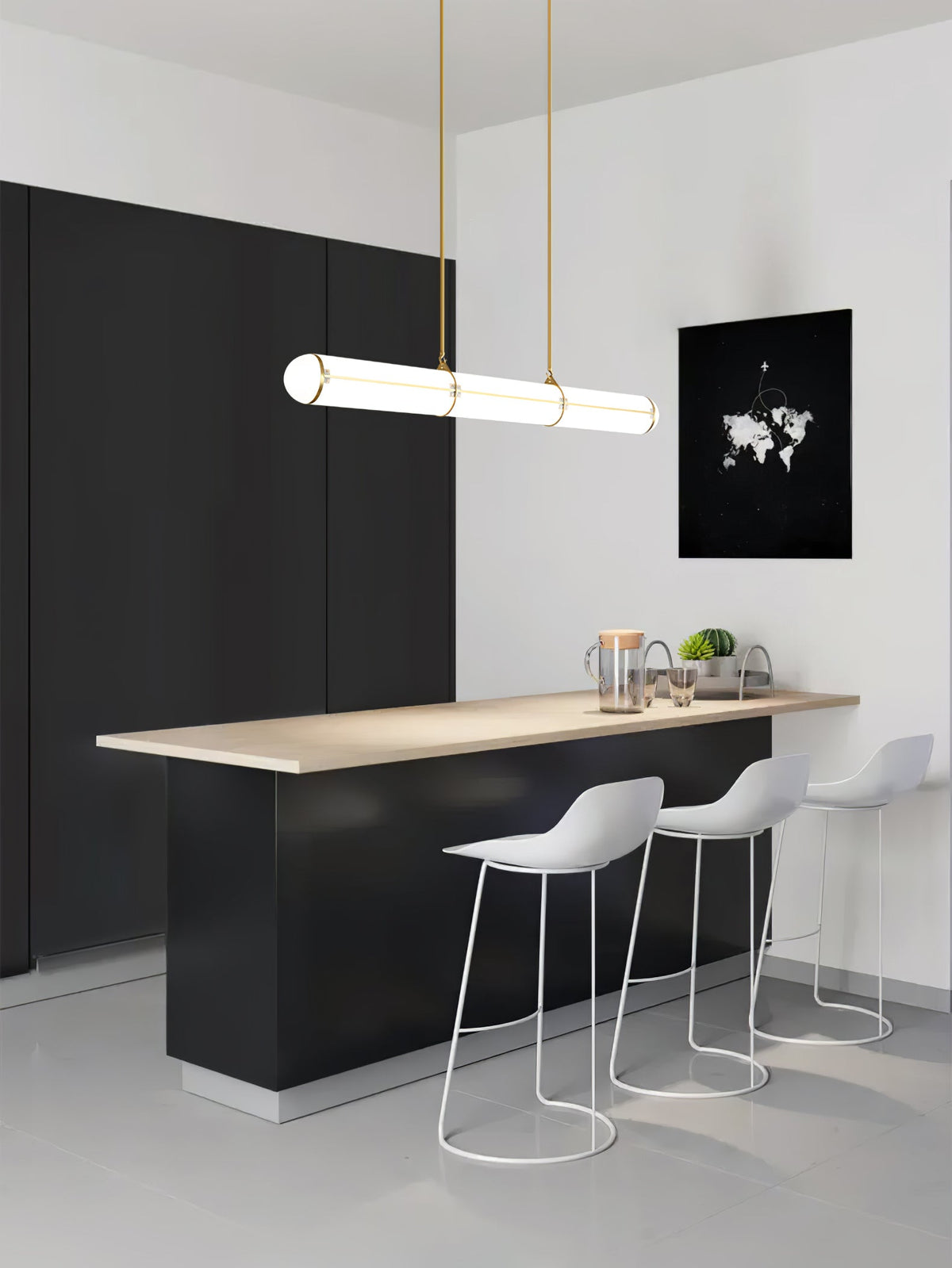 Lámpara LED lineal ajustable de 59 pulgadas, metal y acrílico, tres temperaturas de color para comedor, cocina, sala de estar, interior moderno L | Thomler