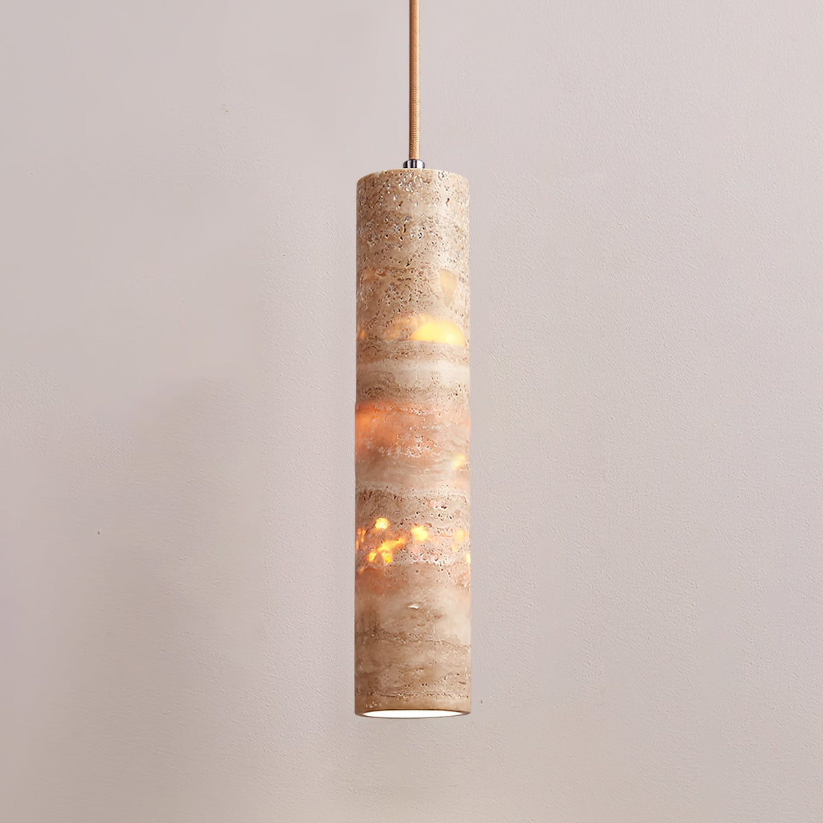 Stone Drop Leuchte E27 Kabelverstellbar Beige 6,1 cm Durchmesser Kücheninsel Bartheke Esszimmer Travertin-Optik 25,4-35,6 cm Natürlicher Zylinder | Thomler
