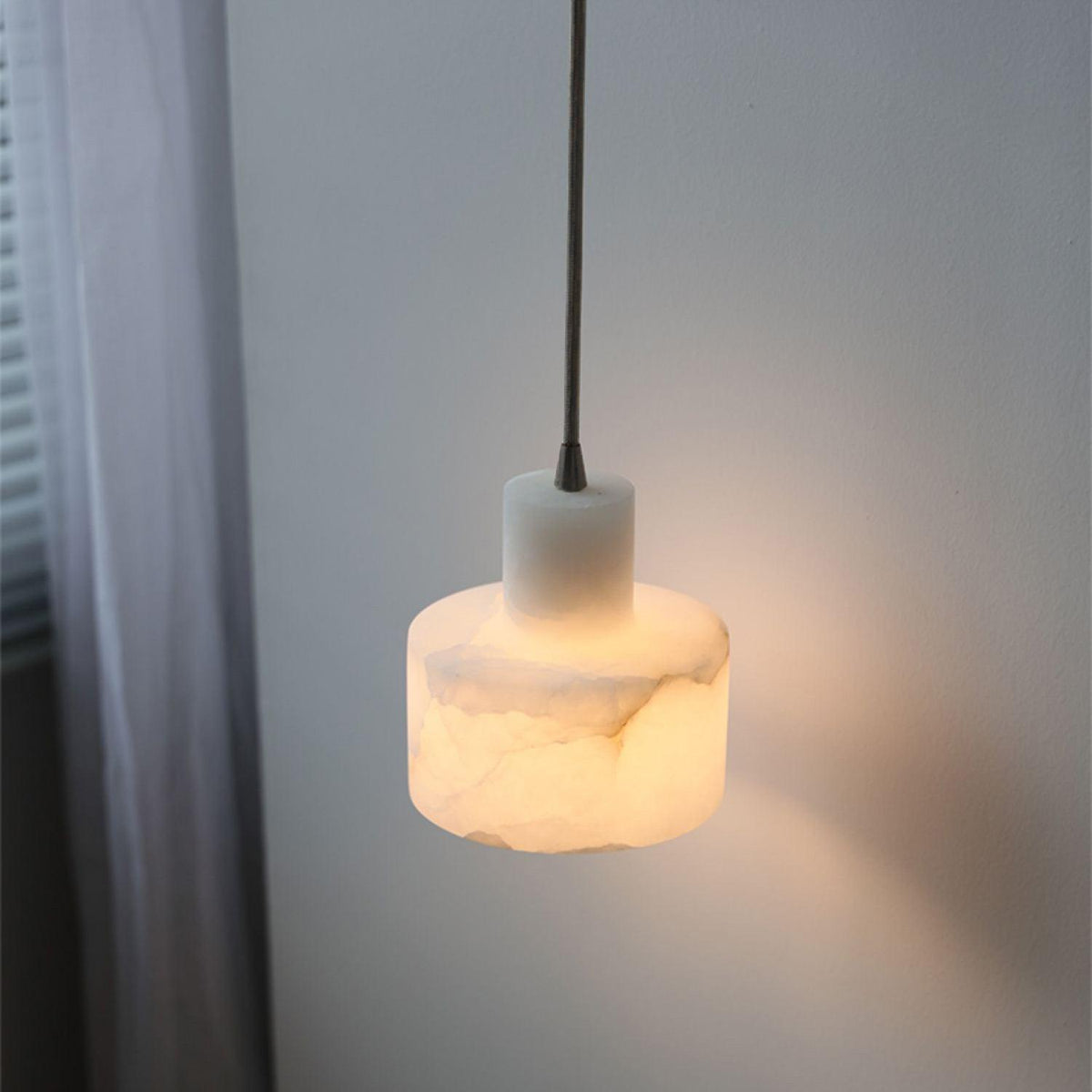 Stone Cylinder Hanging Lamp White Adjustable Drop Ceiling Fixture for Kitchen Island Dining Room Bedroom Hallway Natural Alabaster E27 Socke | Thomler