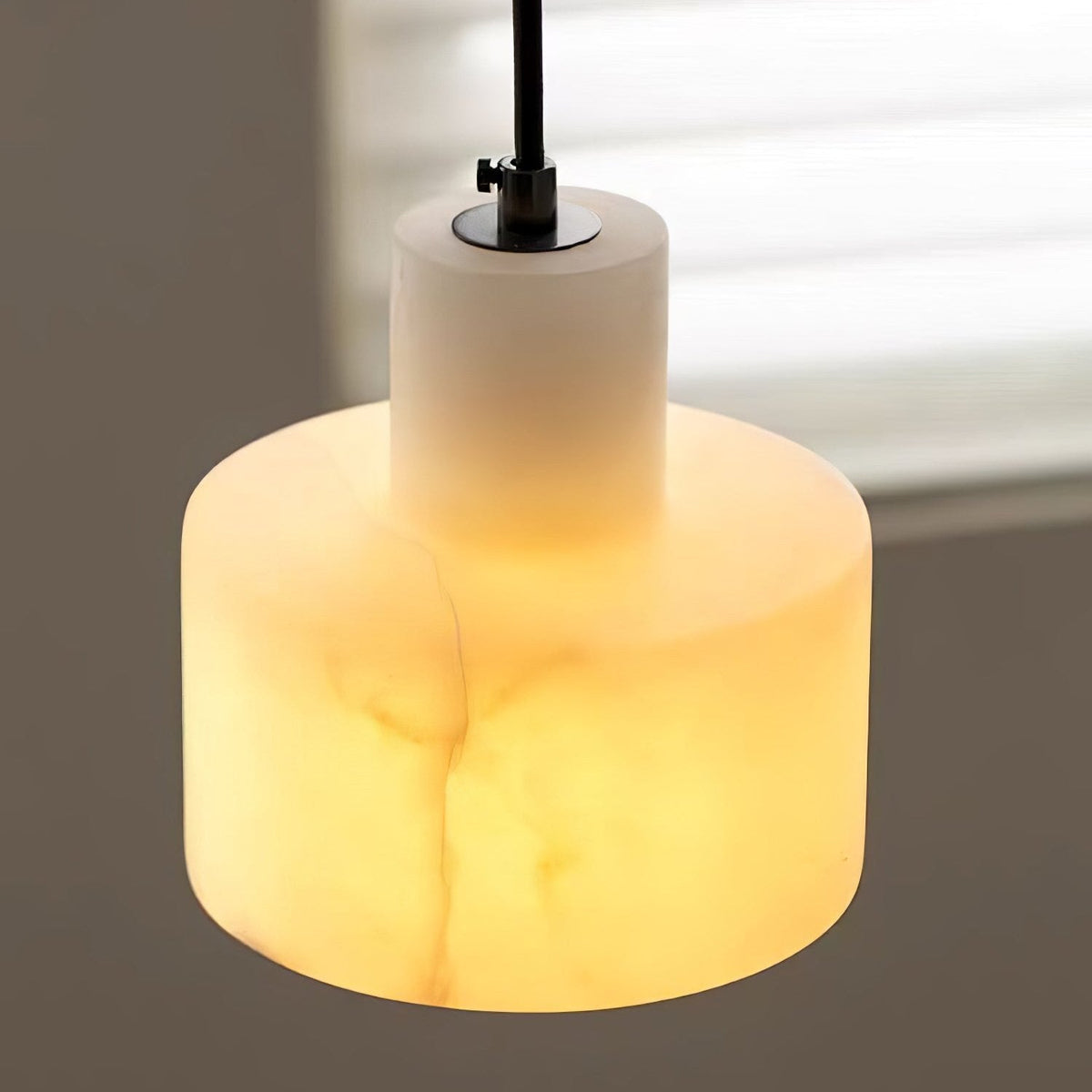 Stone Cylinder Hanging Lamp White Adjustable Drop Ceiling Fixture for Kitchen Island Dining Room Bedroom Hallway Natural Alabaster E27 Socke | Thomler