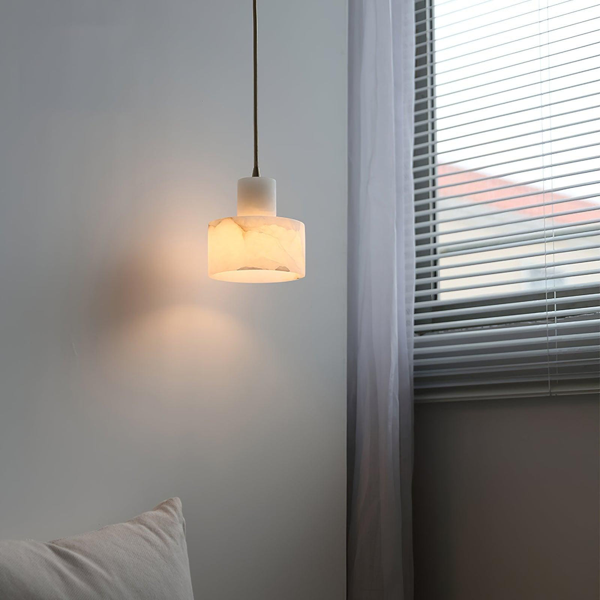 Stone Cylinder Hanging Lamp White Adjustable Drop Ceiling Fixture for Kitchen Island Dining Room Bedroom Hallway Natural Alabaster E27 Socke | Thomler