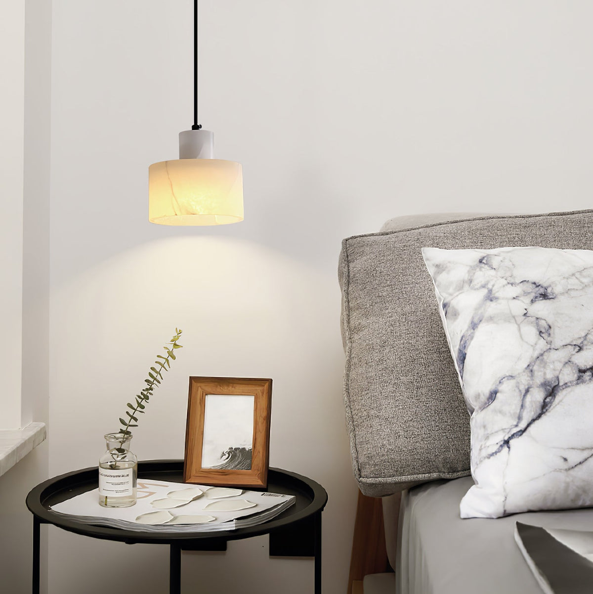 Stone Cylinder Hanging Lamp White Adjustable Drop Ceiling Fixture for Kitchen Island Dining Room Bedroom Hallway Natural Alabaster E27 Socke | Thomler