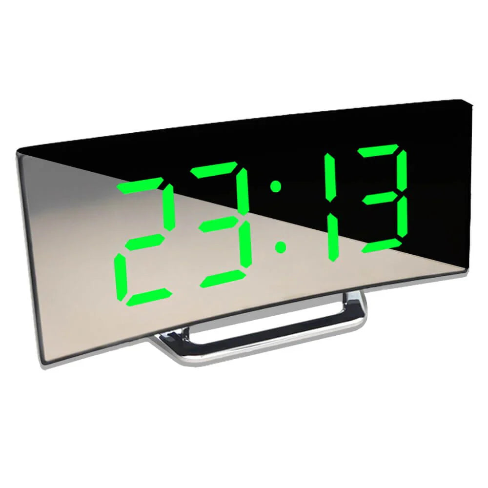 Gebogen digitale led-wekker met spiegeldisplay en groot scherm