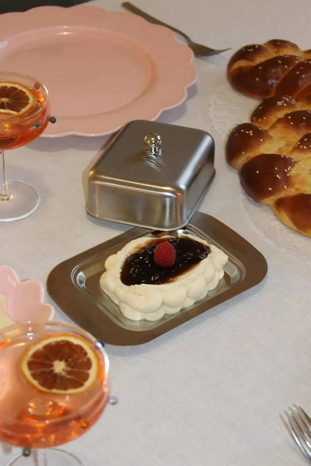 Recipiente de acero inoxidable con tapa para productos lácteos frescos, 7.5 pulgadas, contenedor de almacenamiento de mesa de cocina, diseño vintage | Thomler