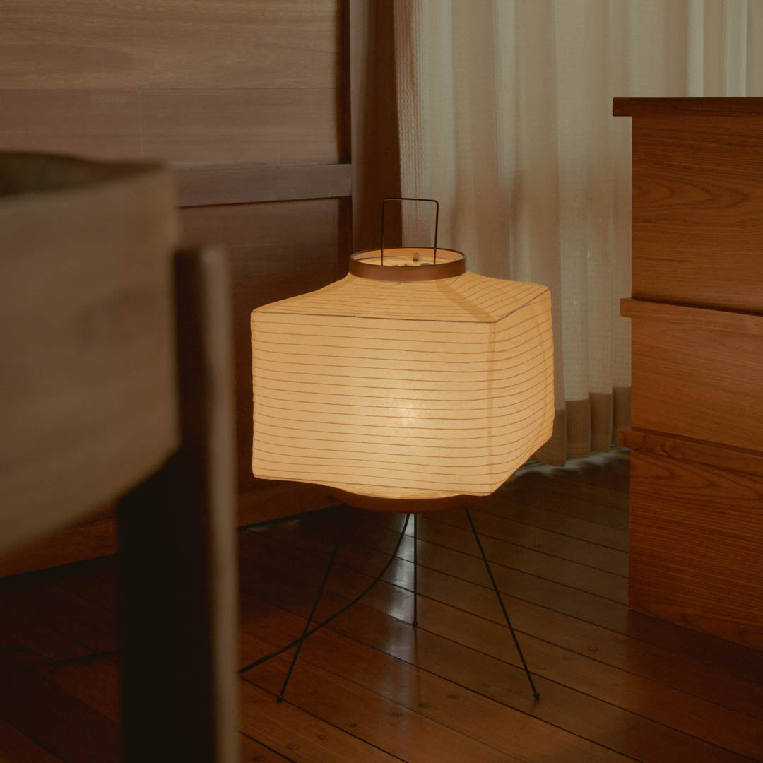 Geometric Paper Lantern Stand Lamp White 24 inch Tall Zen Décor Soft Glow Minimal Japanese Ambient Light Reading Nook Bedroom Living Space | Thomler