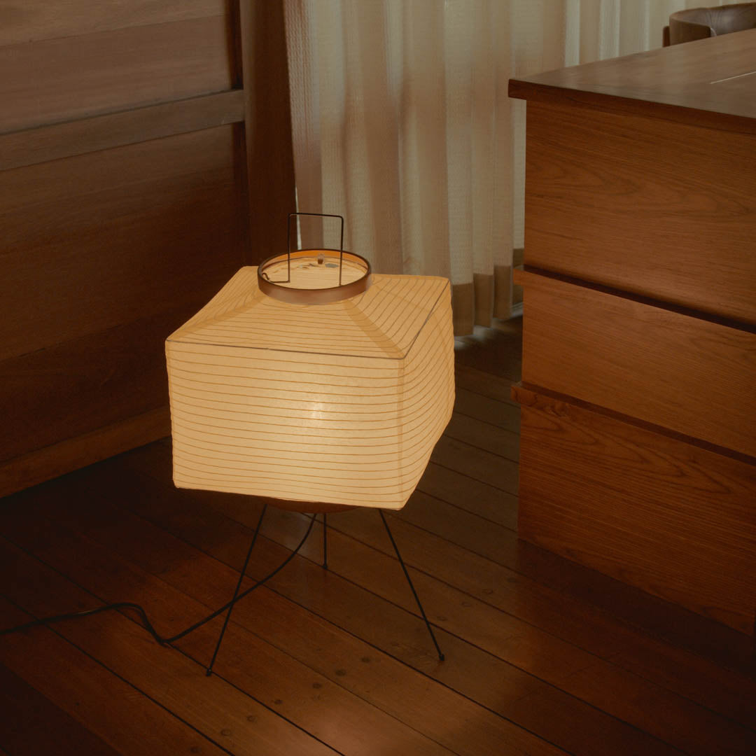 Geometric Paper Lantern Stand Lamp White 24 inch Tall Zen Décor Soft Glow Minimal Japanese Ambient Light Reading Nook Bedroom Living Space | Thomler