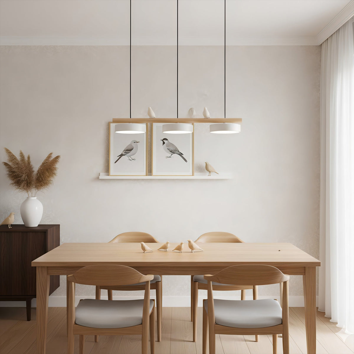 Sculptural Bird Ceiling Light 31 in with Movable Resin Accent LED Dimmable Metal Wood for Dining Room Bedroom Living Room Kitchen Modern Art | Thomler