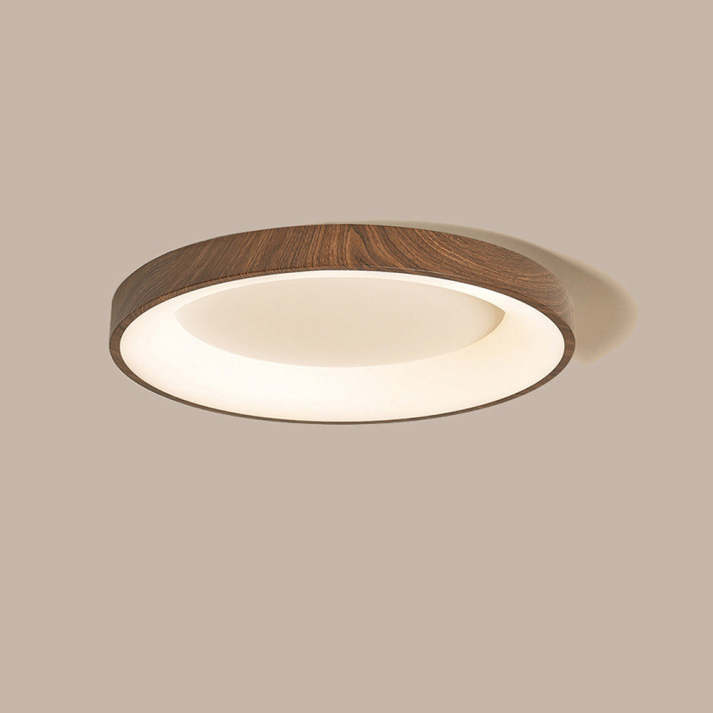 Round Flush Mount LED Fixture 14 in Wood Grain Acrylic Iron Low Profile for Bedroom Hallway Kitchen Entry Modern Scandinavian | Thomler