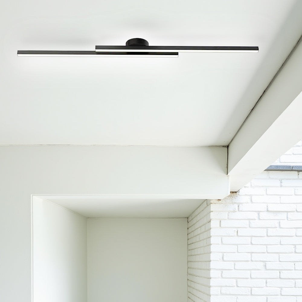Flush Mount LED Overhead Light | Black Aluminum Linear Low-Profile Fixture for Bedrooms, Entryways & Compact Spaces | Modern Minimalist Desi | Thomler