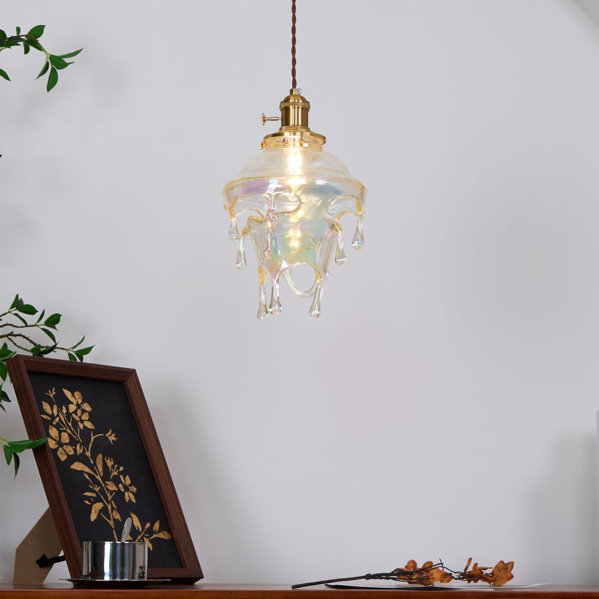 Resin Drip Hanging Lamp for Dining Room & Kitchen | Adjustable Cord Ceiling Fixture | LED or Edison Bulb Compatible | Modern Art Statement P | Thomler