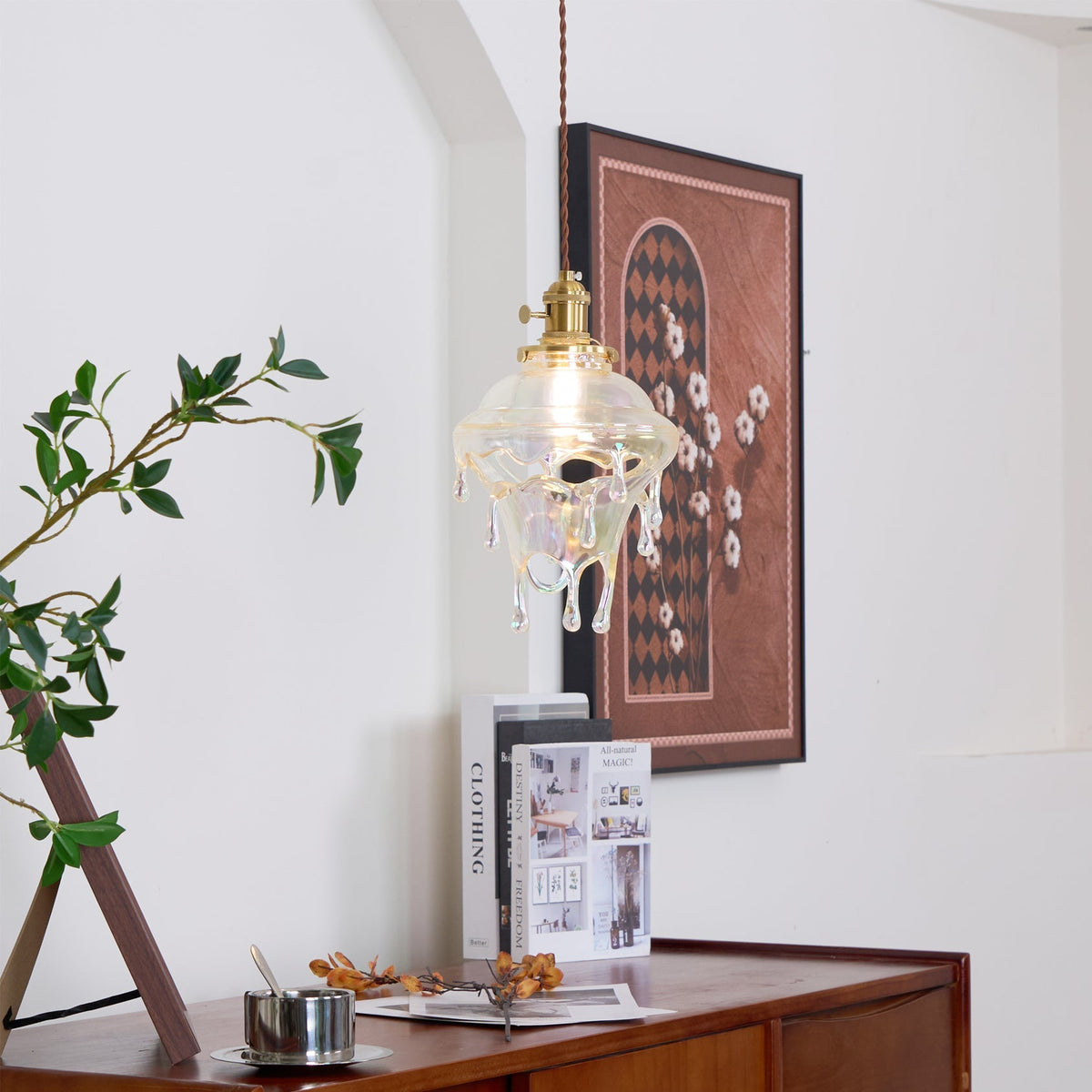 Resin Drip Hanging Lamp for Dining Room & Kitchen | Adjustable Cord Ceiling Fixture | LED or Edison Bulb Compatible | Modern Art Statement P | Thomler