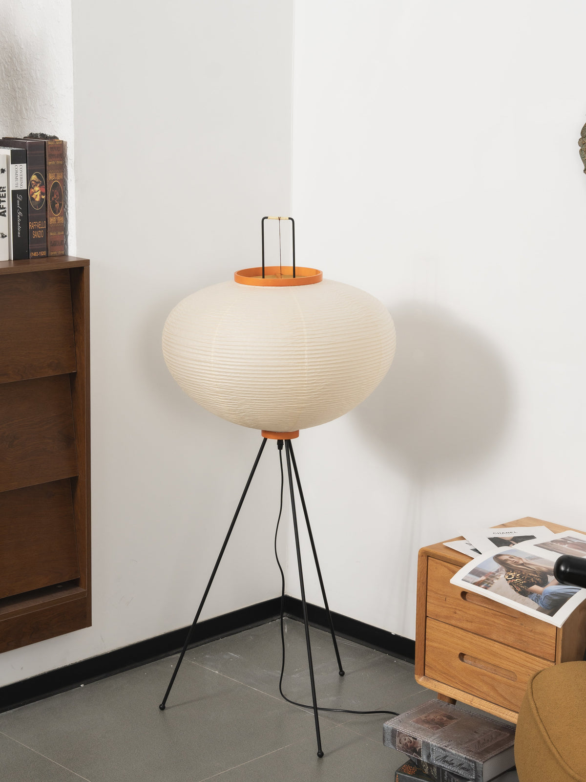 Handcrafted Paper Shade Tripod Standing Lamp 20 in White for Living Room Bedroom Reading Nook Accent Light Japandi Minimalist Decor | Thomler
