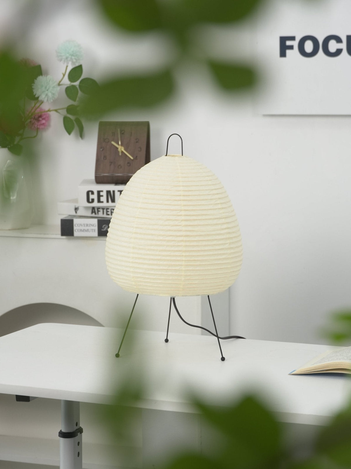 Lámpara de acento con pantalla de papel hecha a mano, 10 pulgadas de ancho, luz nocturna LED de brillo cálido para dormitorio, oficina, escritorio, rincón de lectura, estilo minimalista japonés