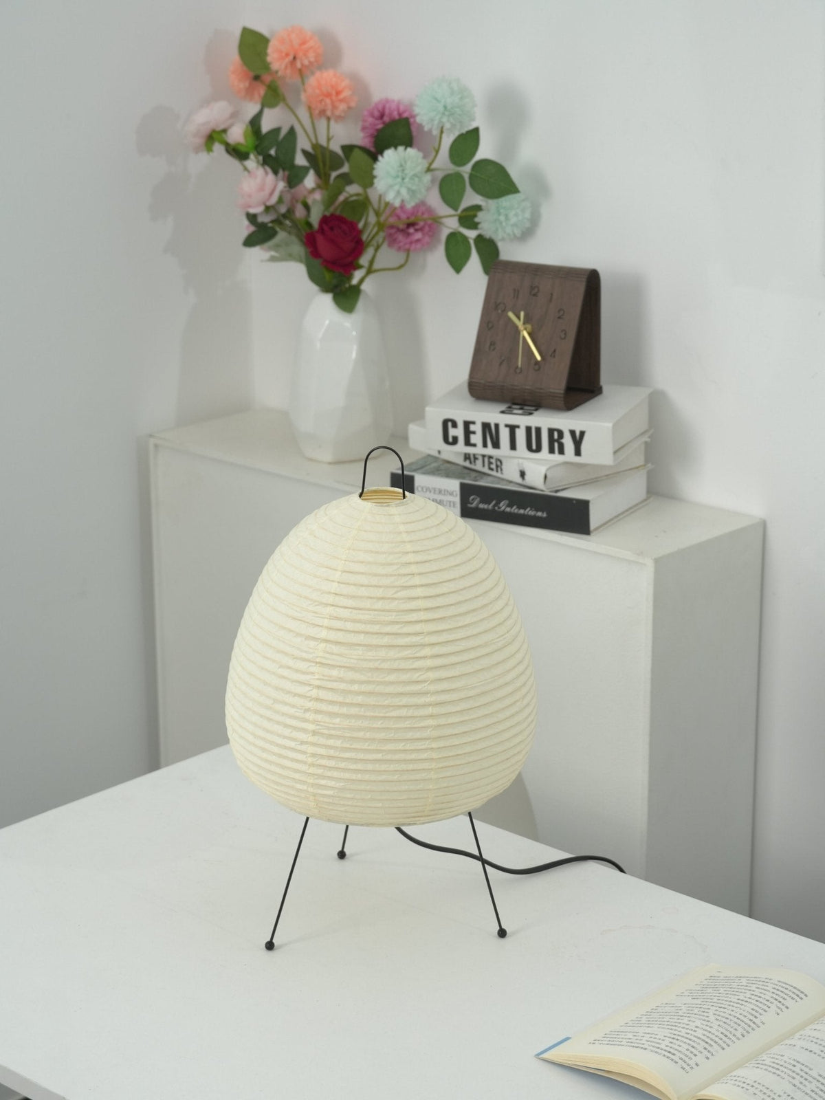 Lámpara de acento con pantalla de papel hecha a mano, 10 pulgadas de ancho, luz nocturna LED de brillo cálido para dormitorio, oficina, escritorio, rincón de lectura, estilo minimalista japonés