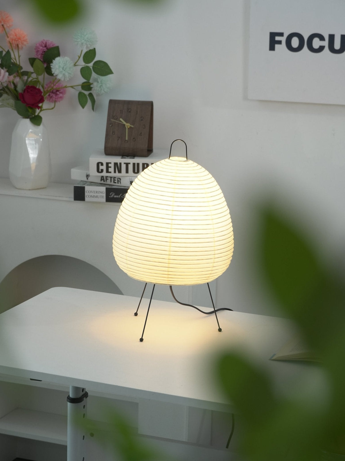 Lámpara de acento con pantalla de papel hecha a mano, 10 pulgadas de ancho, luz nocturna LED de brillo cálido para dormitorio, oficina, escritorio, rincón de lectura, estilo minimalista japonés