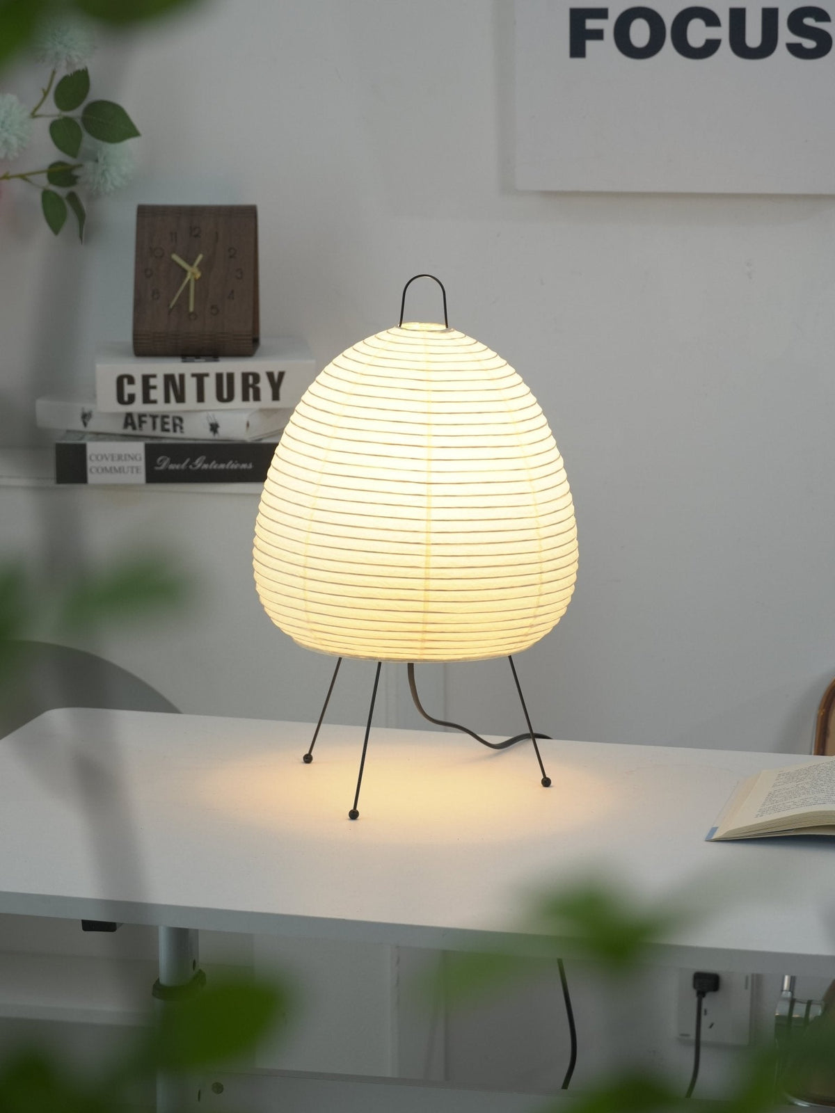 Lámpara de acento con pantalla de papel hecha a mano, 10 pulgadas de ancho, luz nocturna LED de brillo cálido para dormitorio, oficina, escritorio, rincón de lectura, estilo minimalista japonés