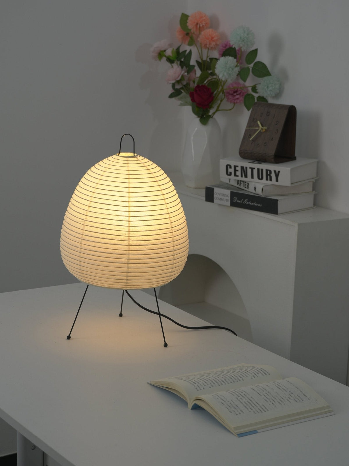 Lámpara de acento con pantalla de papel hecha a mano, 10 pulgadas de ancho, luz nocturna LED de brillo cálido para dormitorio, oficina, escritorio, rincón de lectura, estilo minimalista japonés
