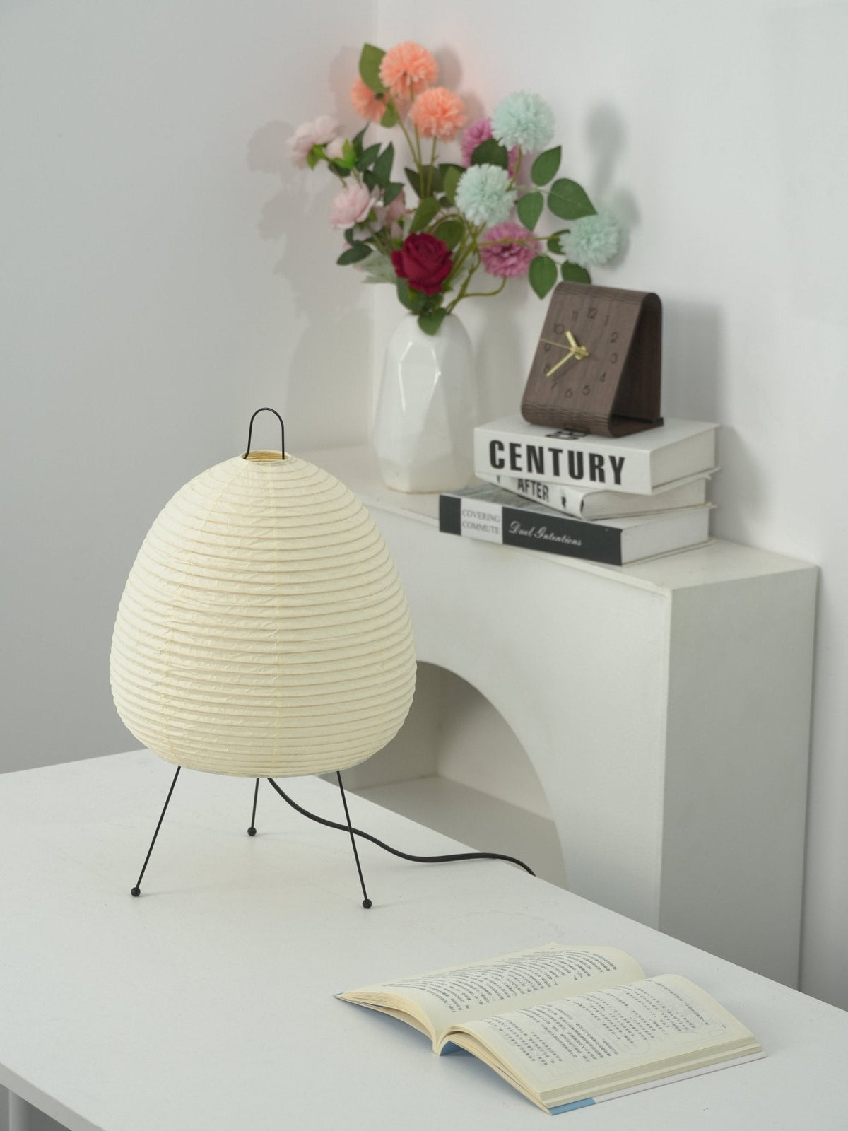 Lámpara de acento con pantalla de papel hecha a mano, 10 pulgadas de ancho, luz nocturna LED de brillo cálido para dormitorio, oficina, escritorio, rincón de lectura, estilo minimalista japonés