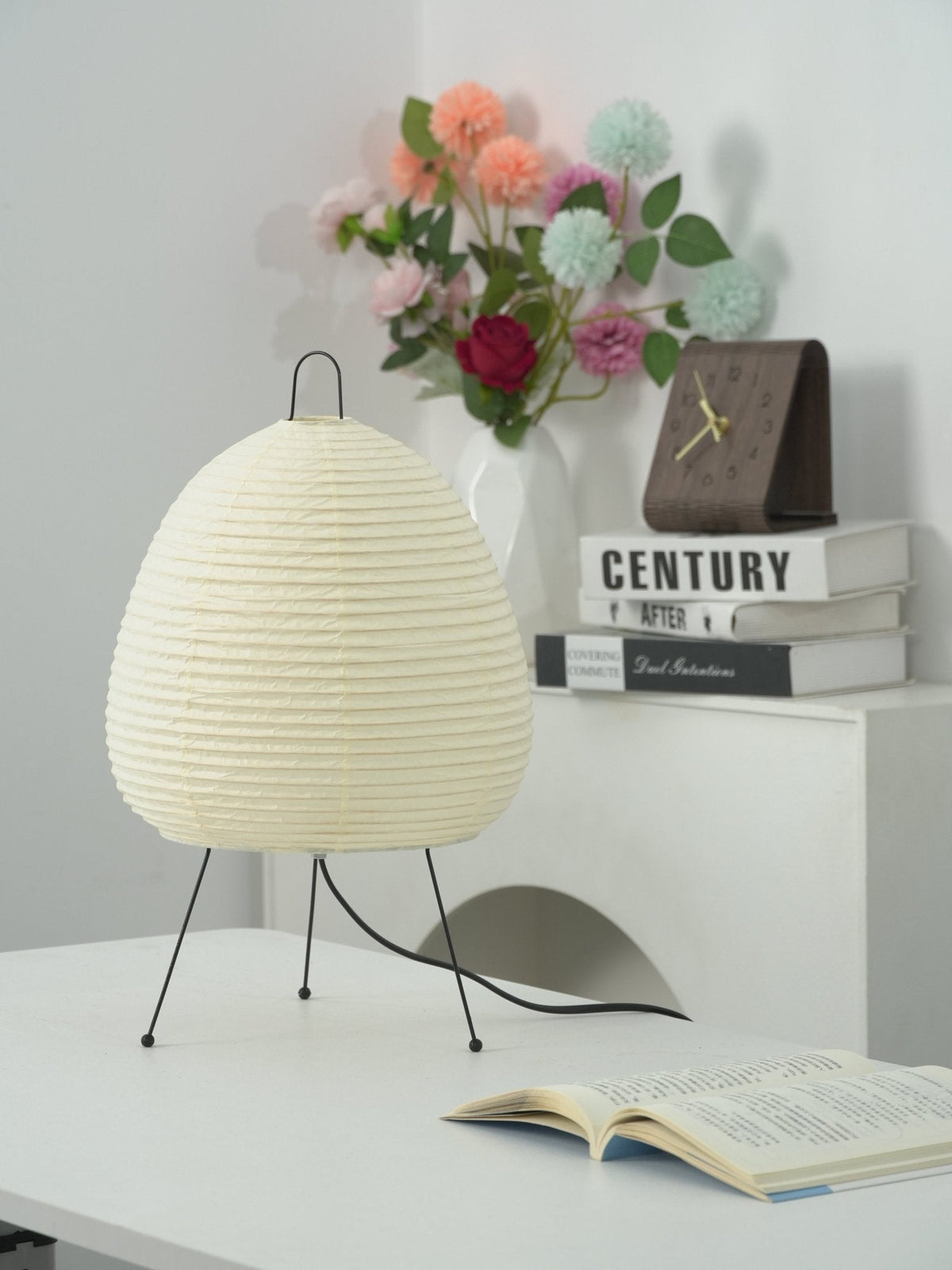 Lámpara de acento con pantalla de papel hecha a mano, 10 pulgadas de ancho, luz nocturna LED de brillo cálido para dormitorio, oficina, escritorio, rincón de lectura, estilo minimalista japonés