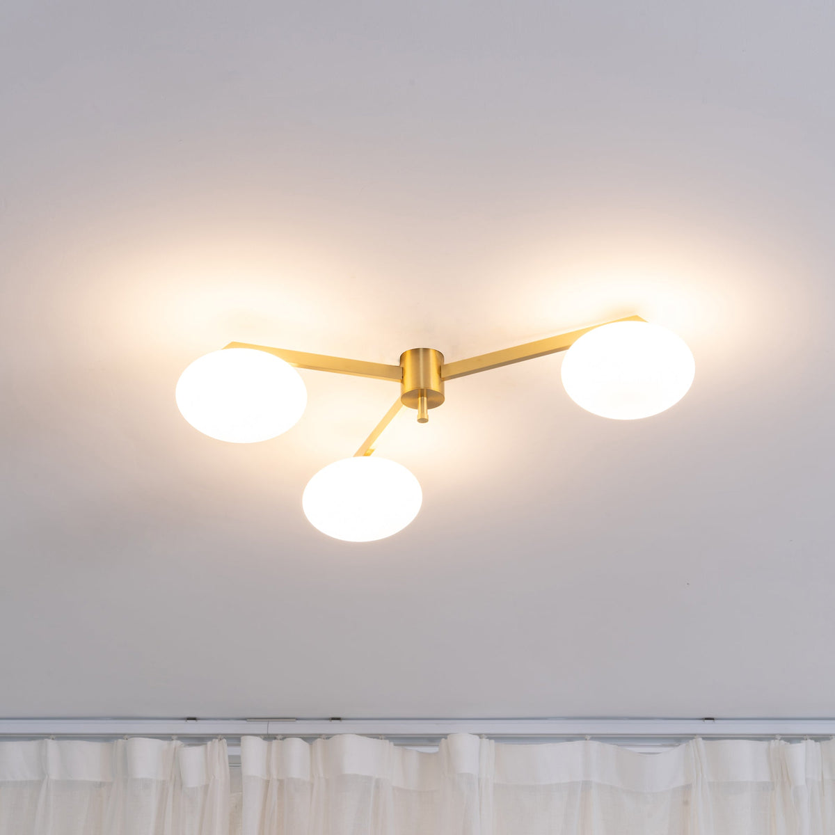 Five-Arm Flush Mount Ceiling Fixture with Milky White Shades in Warm Gold Finish for Kitchen Island Bedroom Hallway Entry Foyer Low Profile | Thomler