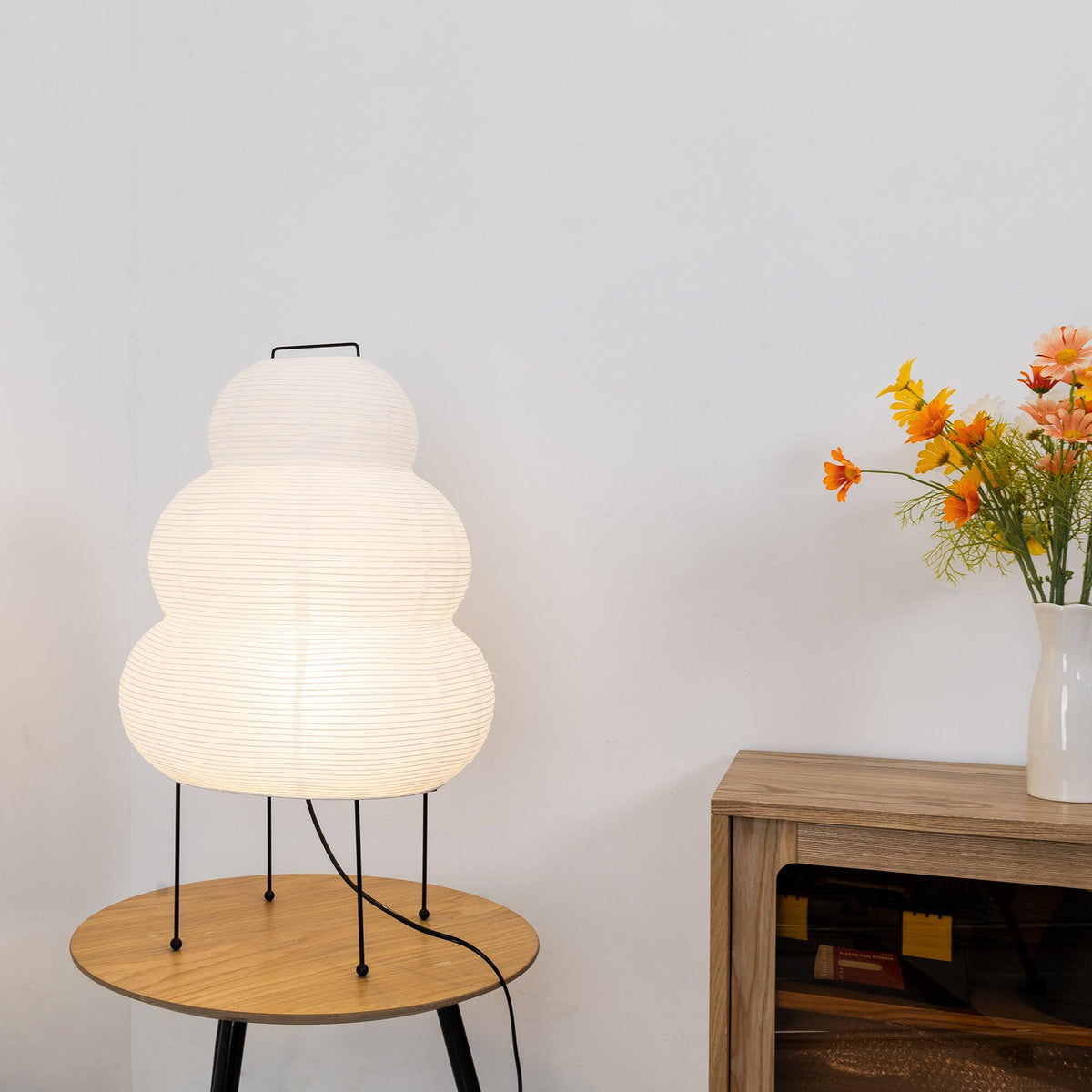 Lámpara de acento con pantalla de papel hecha a mano, 10 pulgadas de ancho, luz nocturna LED de brillo cálido para dormitorio, oficina, escritorio, rincón de lectura, estilo minimalista japonés