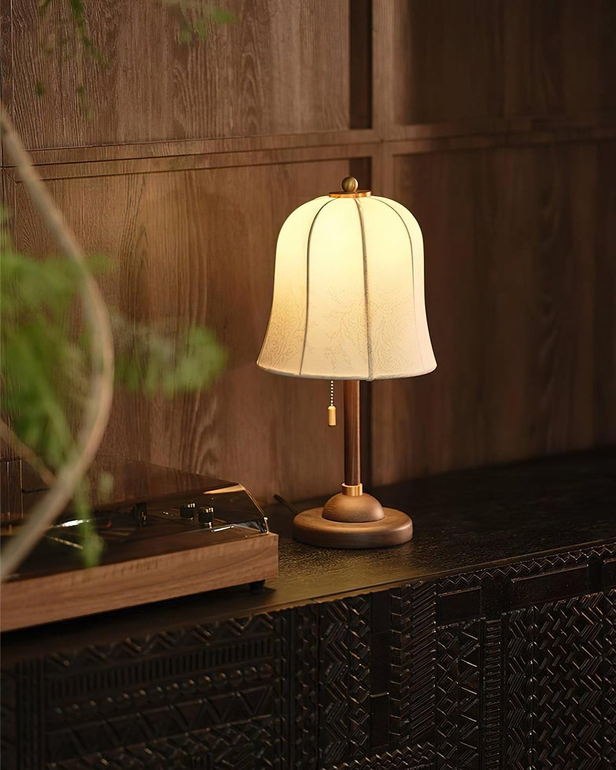Nightstand Lamp with Fabric Shade 9-Inch Dimmable Task Light Copper Walnut Finish Bedroom Reading Side Table Lighting Home Decor | Thomler