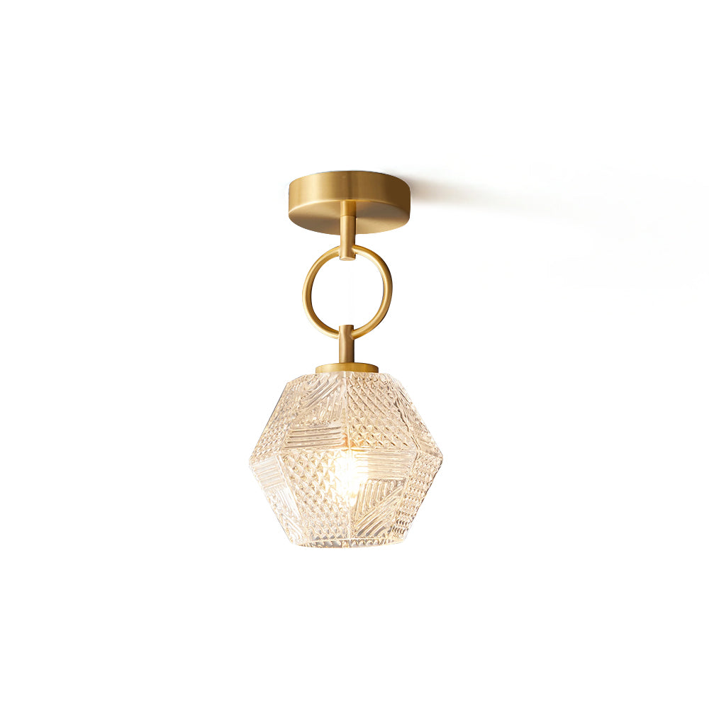 Geometric Glass Pendant Light with Faceted Shade | Polished Metal Hanging Fixture for Kitchen Island Entryway Breakfast Nook Hallway | Thomler