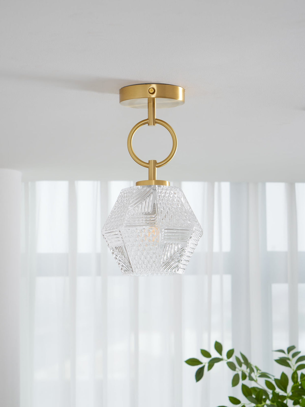 Geometric Glass Pendant Light with Faceted Shade | Polished Metal Hanging Fixture for Kitchen Island Entryway Breakfast Nook Hallway | Thomler