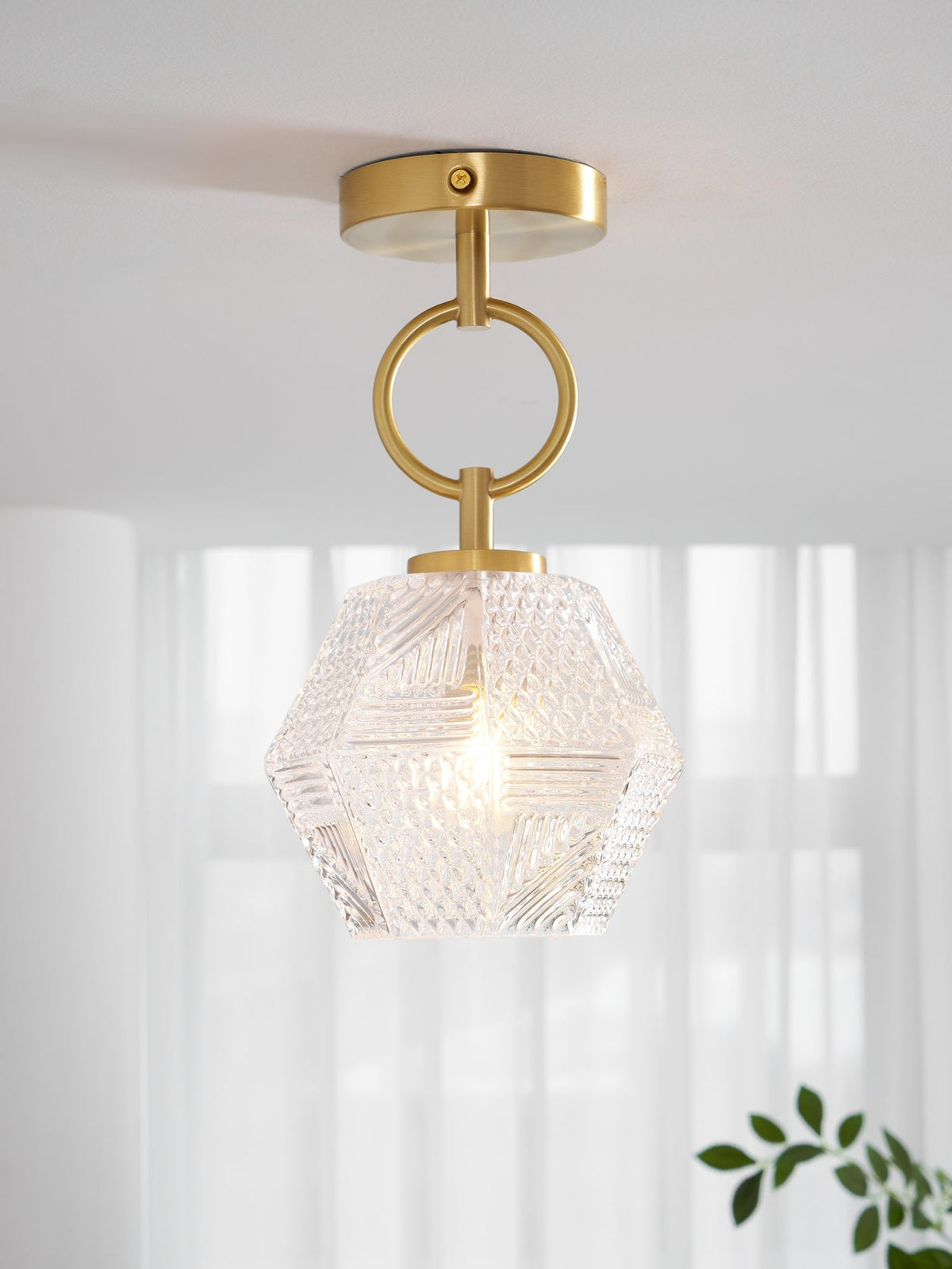 Geometric Glass Pendant Light with Faceted Shade | Polished Metal Hanging Fixture for Kitchen Island Entryway Breakfast Nook Hallway | Thomler