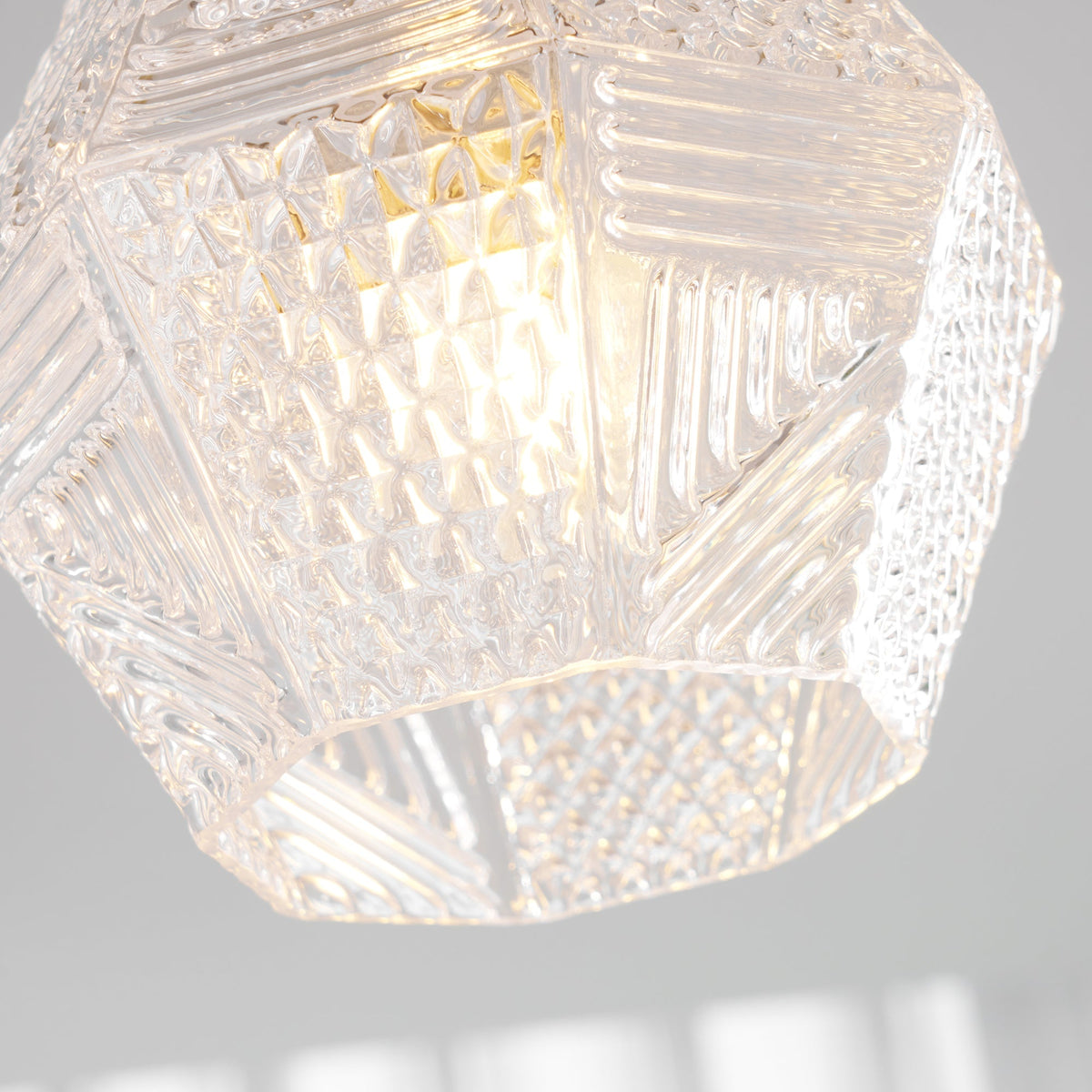 Geometric Glass Pendant Light with Faceted Shade | Polished Metal Hanging Fixture for Kitchen Island Entryway Breakfast Nook Hallway | Thomler