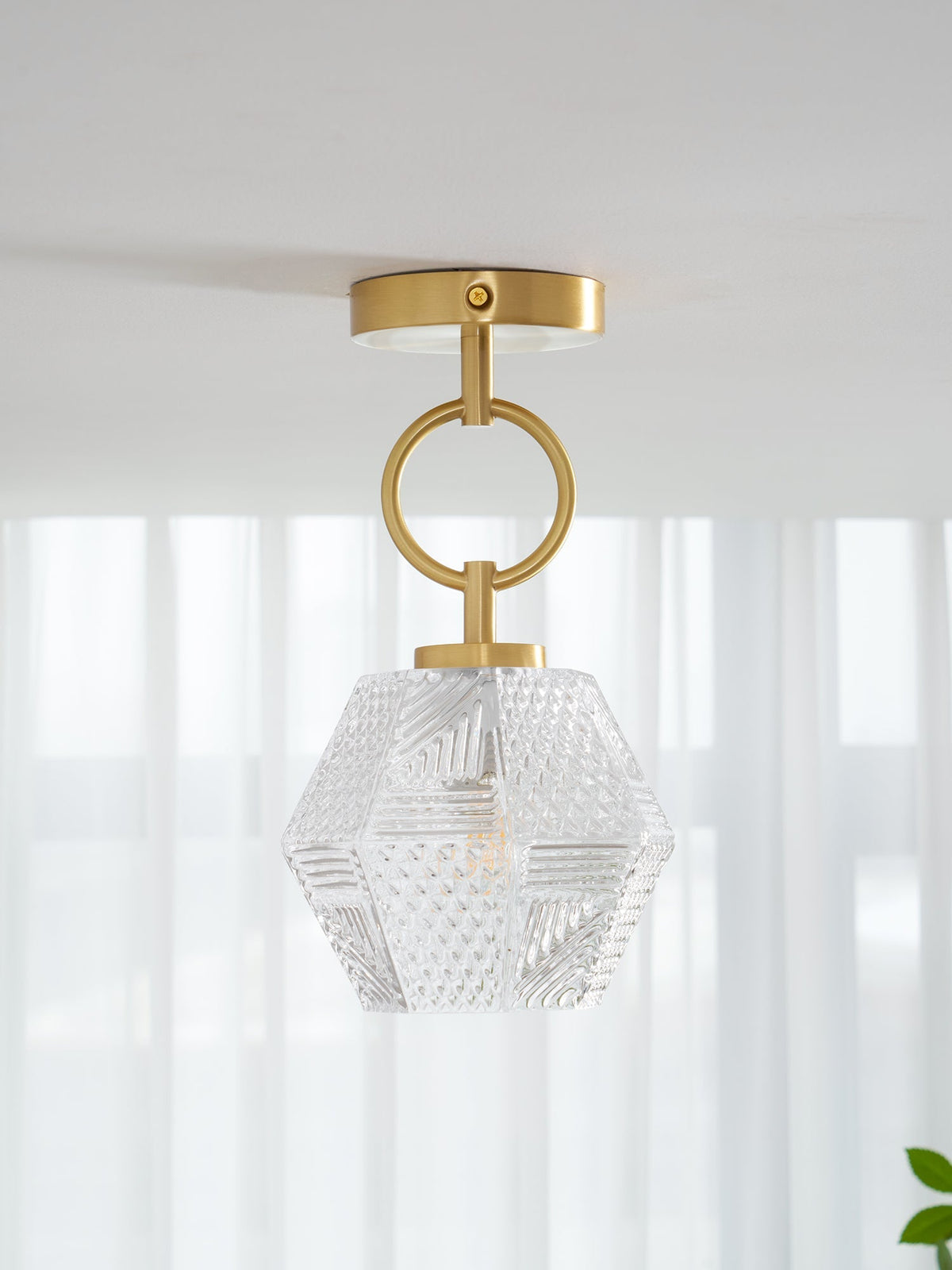 Geometric Glass Pendant Light with Faceted Shade | Polished Metal Hanging Fixture for Kitchen Island Entryway Breakfast Nook Hallway | Thomler