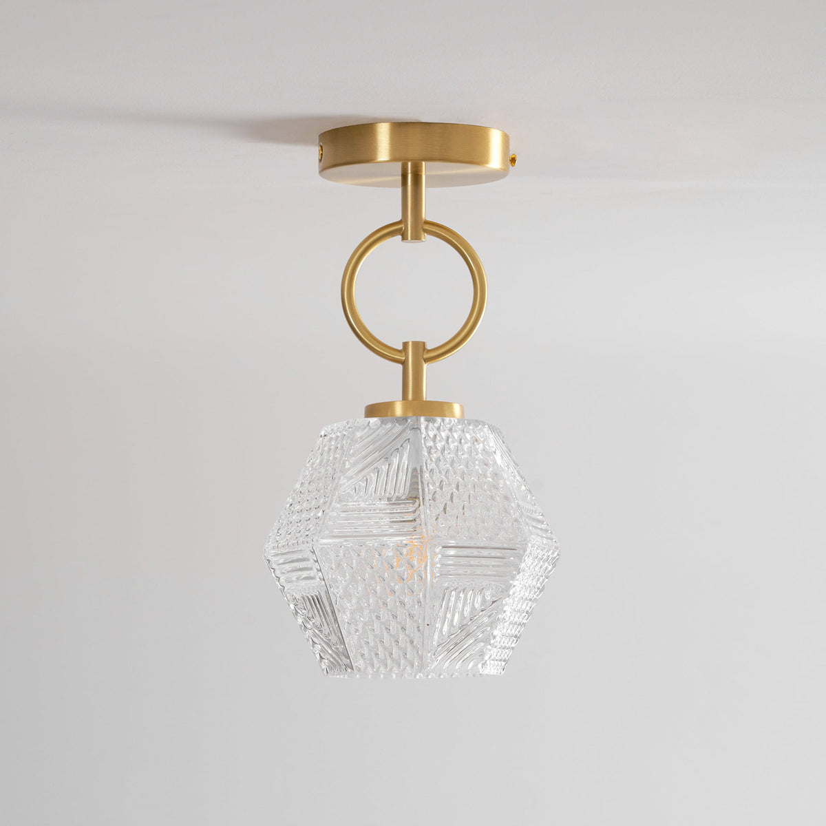 Geometric Glass Pendant Light with Faceted Shade | Polished Metal Hanging Fixture for Kitchen Island Entryway Breakfast Nook Hallway | Thomler