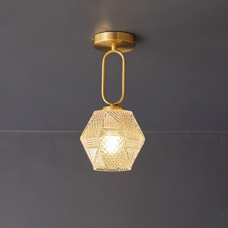 Geometric Glass Pendant Light with Faceted Shade | Polished Metal Hanging Fixture for Kitchen Island Entryway Breakfast Nook Hallway | Thomler