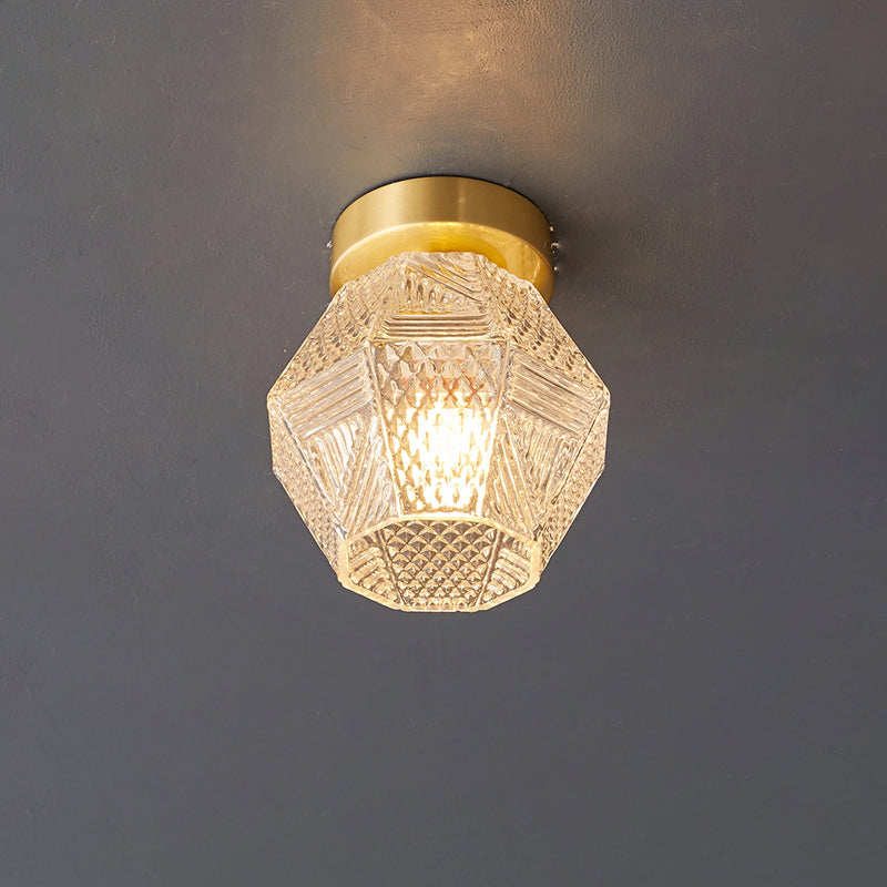 Geometric Glass Pendant Light with Faceted Shade | Polished Metal Hanging Fixture for Kitchen Island Entryway Breakfast Nook Hallway | Thomler