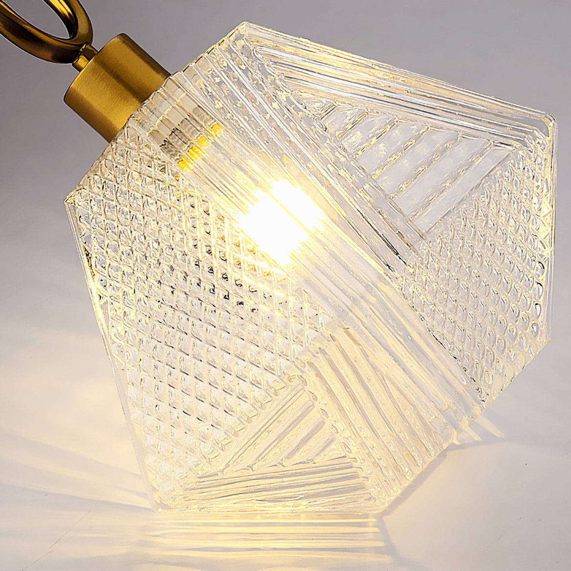 Geometric Glass Pendant Light with Faceted Shade | Polished Metal Hanging Fixture for Kitchen Island Entryway Breakfast Nook Hallway | Thomler