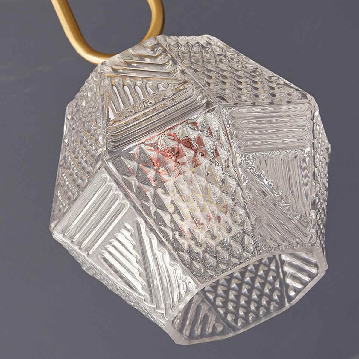 Geometric Glass Pendant Light with Faceted Shade | Polished Metal Hanging Fixture for Kitchen Island Entryway Breakfast Nook Hallway | Thomler