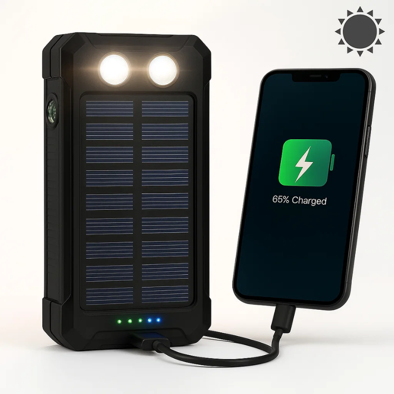 Batería recargable de 500000 mAh, cargador portátil de doble puerto USB para emergencias al aire libre con panel solar y linterna LED para camping, viajes y senderismo | Thomler
