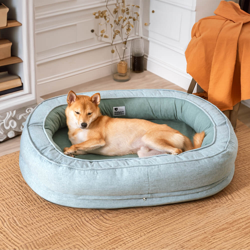 Round Bolster Pet Bed with Orthopedic Foam Support for Dogs | Raised Edge Calming Bed with Machine Washable Cover & Waterproof Liner